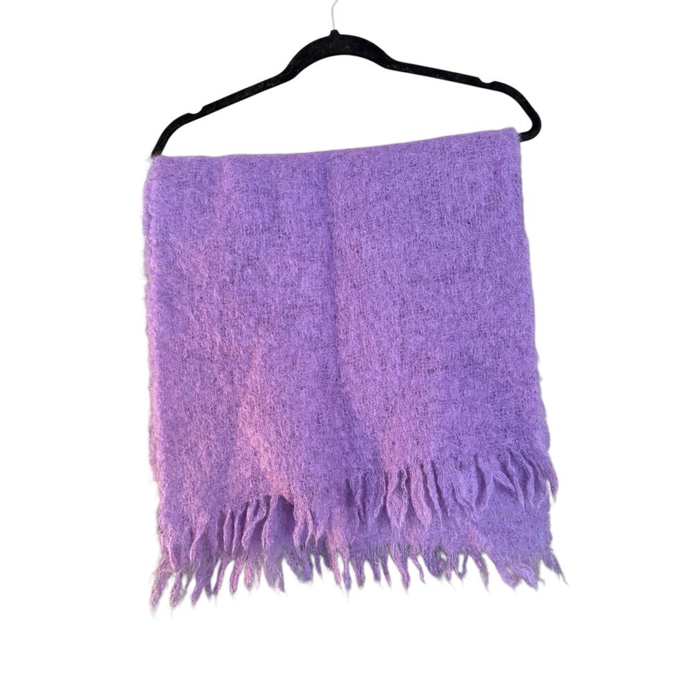 Purple Mohair Wrap Scarf Lap Blanket Fuzzy Cozy Warm Cabincore 16” x 62”
Fringe